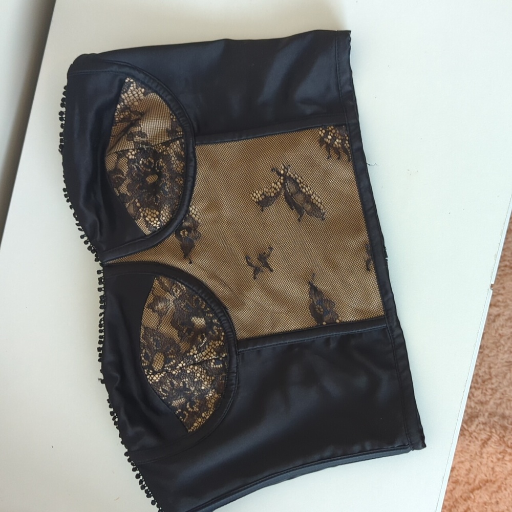 SHEIN Premium Black & Tan Lacy Sexy Bustier Crop Cami Top XS